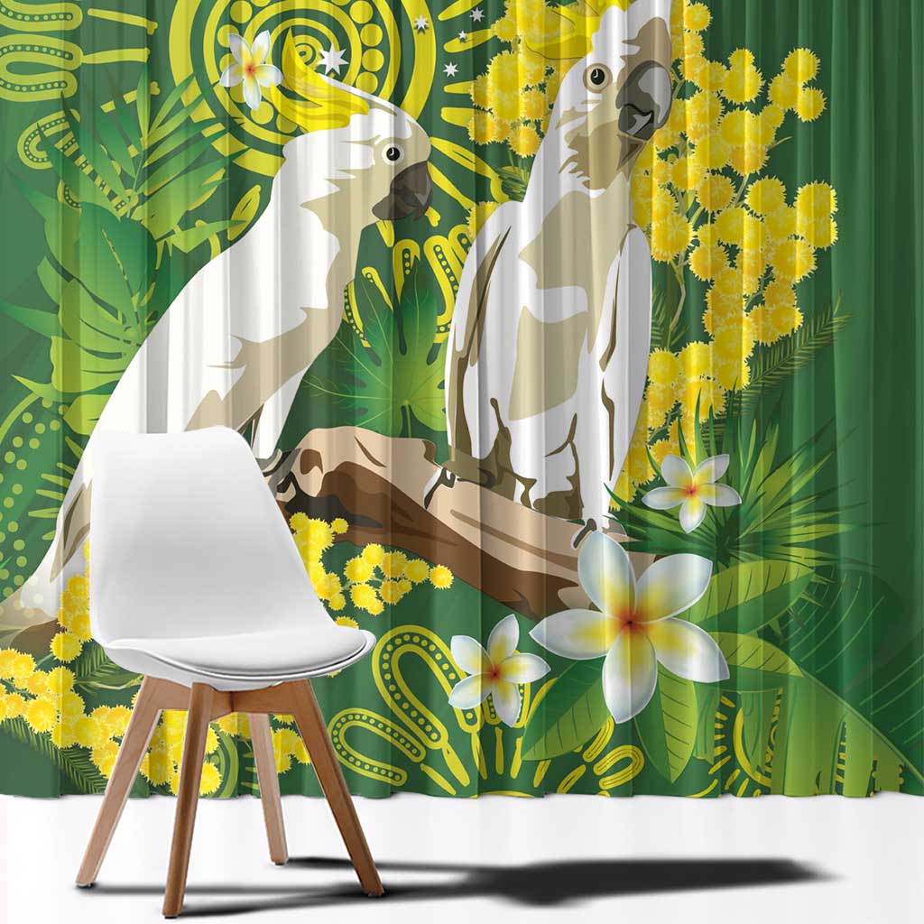 Personalised Australia Golden Wattle And Cacatua Galerita Window Curtain Aboriginal Art