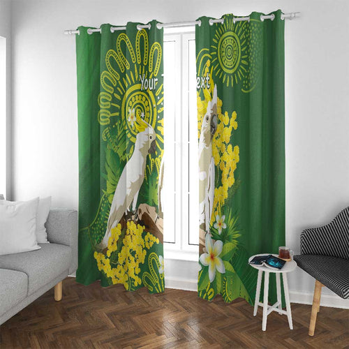 Personalised Australia Golden Wattle And Cacatua Galerita Window Curtain Aboriginal Art