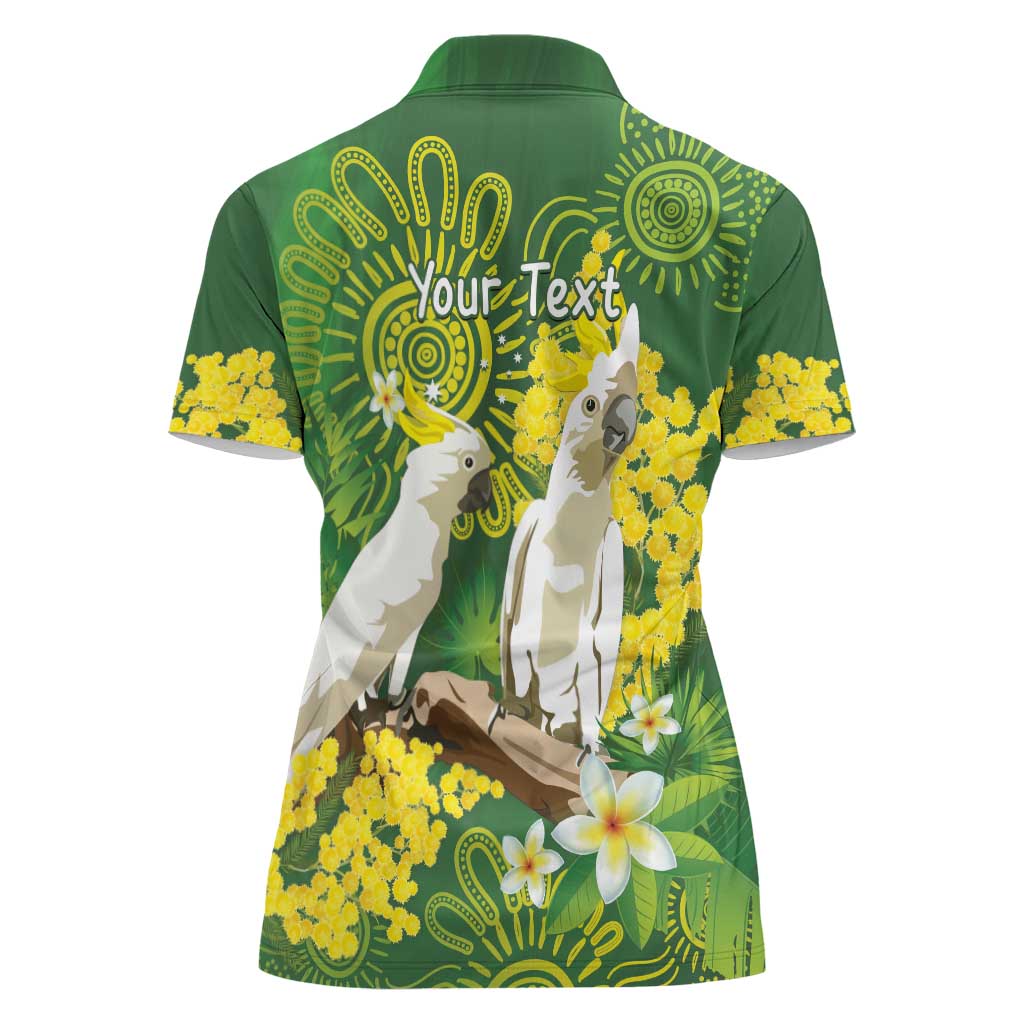 Personalised Australia Golden Wattle And Cacatua Galerita Women Polo Shirt Aboriginal Art
