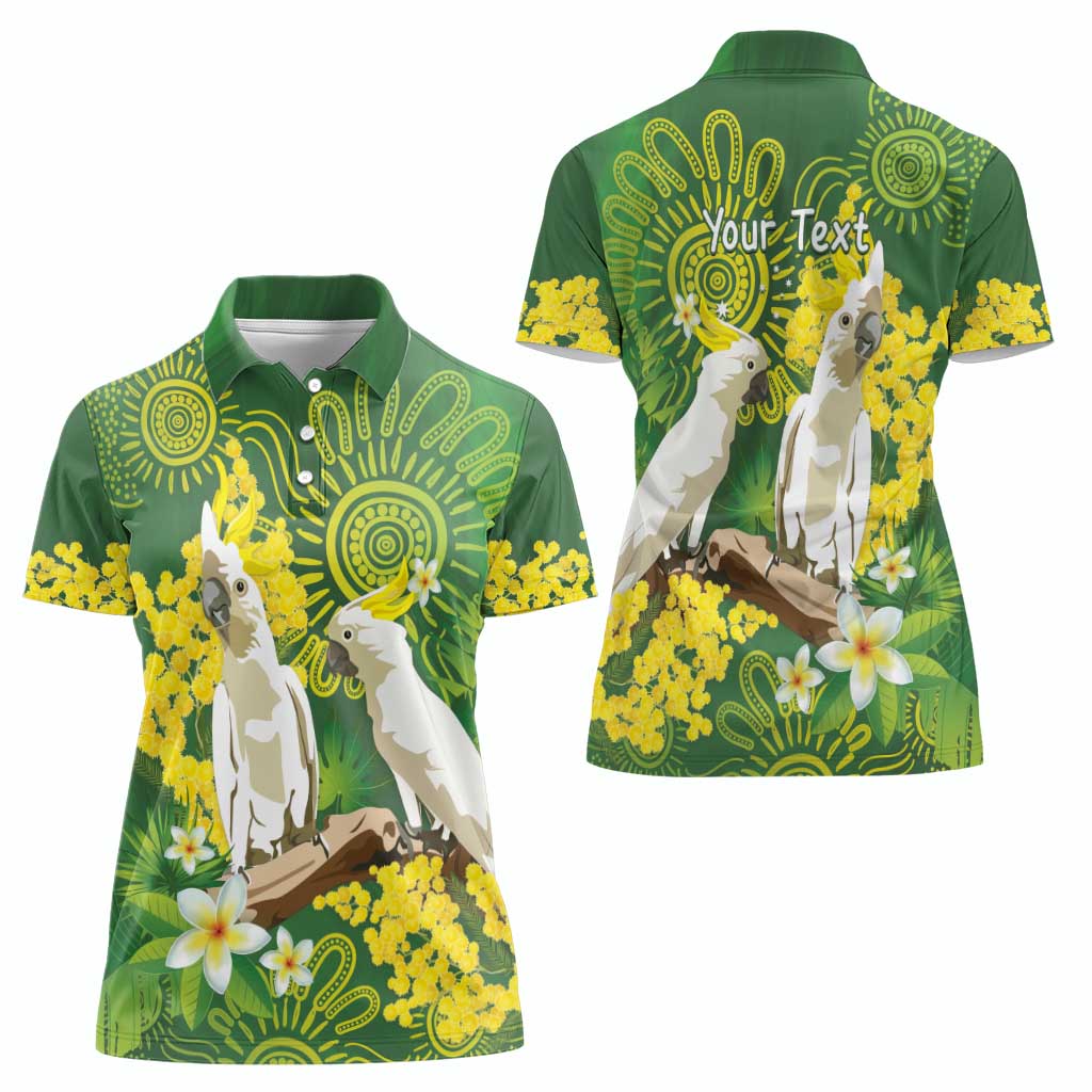 Personalised Australia Golden Wattle And Cacatua Galerita Women Polo Shirt Aboriginal Art