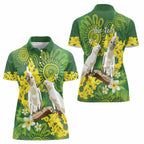 Personalised Australia Golden Wattle And Cacatua Galerita Women Polo Shirt Aboriginal Art