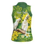 Personalised Australia Golden Wattle And Cacatua Galerita Women Sleeveless Polo Shirt Aboriginal Art