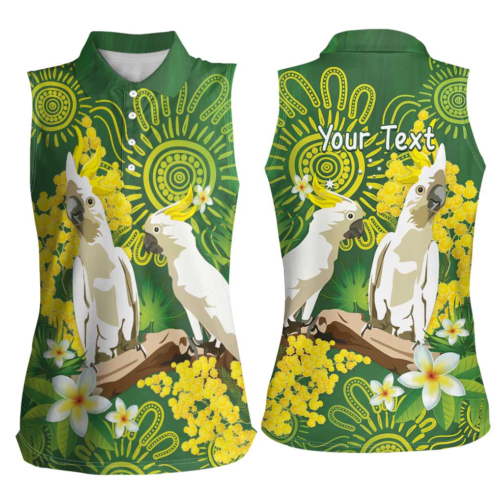 Personalised Australia Golden Wattle And Cacatua Galerita Women Sleeveless Polo Shirt Aboriginal Art