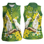 Personalised Australia Golden Wattle And Cacatua Galerita Women Sleeveless Polo Shirt Aboriginal Art