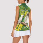 Personalised Australia Golden Wattle And Cacatua Galerita Women Sleeveless Polo Shirt Aboriginal Art