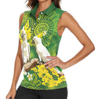 Personalised Australia Golden Wattle And Cacatua Galerita Women Sleeveless Polo Shirt Aboriginal Art