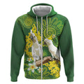 Personalised Australia Golden Wattle And Cacatua Galerita Zip Hoodie Aboriginal Art