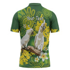 Personalised Australia Golden Wattle And Cacatua Galerita Zipper Polo Shirt Aboriginal Art - Aussie Hoodie