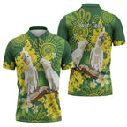 Personalised Australia Golden Wattle And Cacatua Galerita Zipper Polo Shirt Aboriginal Art - Aussie Hoodie