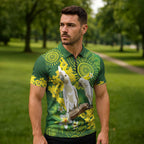 Personalised Australia Golden Wattle And Cacatua Galerita Zipper Polo Shirt Aboriginal Art - Aussie Hoodie