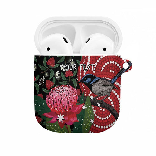 Personalised Australia Waratah And Superb Fairywren AirPods Case Aboriginal Art - Aussie Hoodie