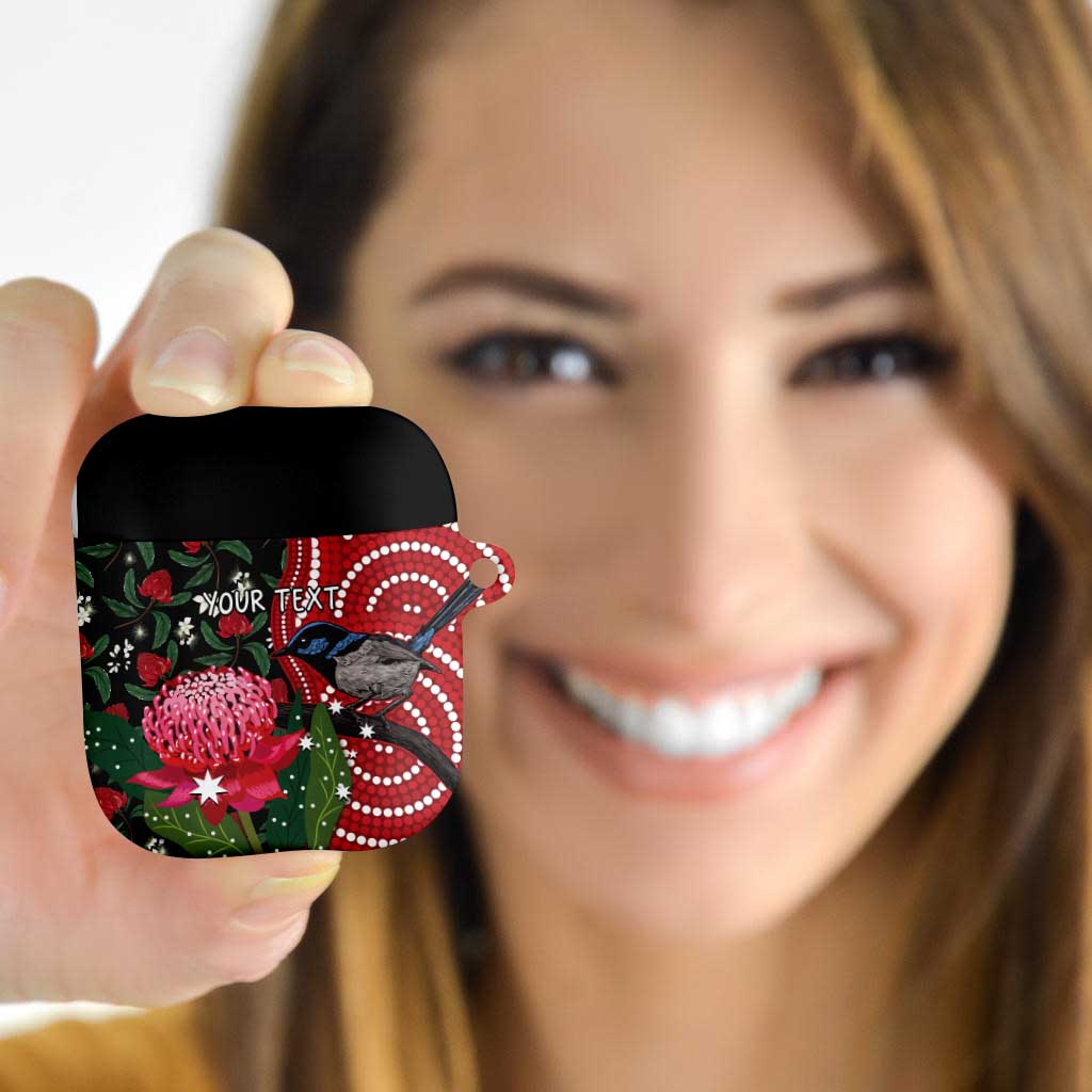 Personalised Australia Waratah And Superb Fairywren AirPods Case Aboriginal Art - Aussie Hoodie
