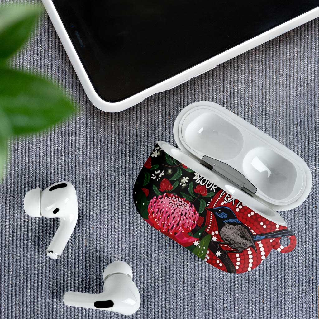 Personalised Australia Waratah And Superb Fairywren AirPods Case Aboriginal Art - Aussie Hoodie