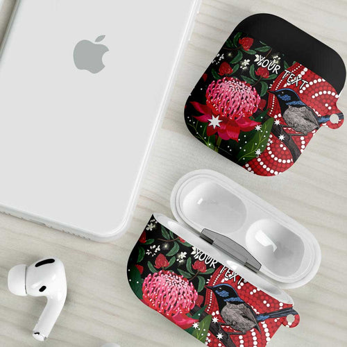 Personalised Australia Waratah And Superb Fairywren AirPods Case Aboriginal Art - Aussie Hoodie