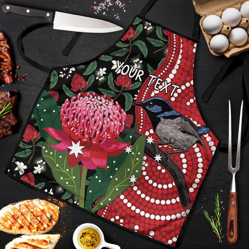 Personalised Australia Waratah And Superb Fairywren Apron Aboriginal Art - Aussie Hoodie