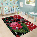 Personalised Australia Waratah And Superb Fairywren Area Rug Aboriginal Art