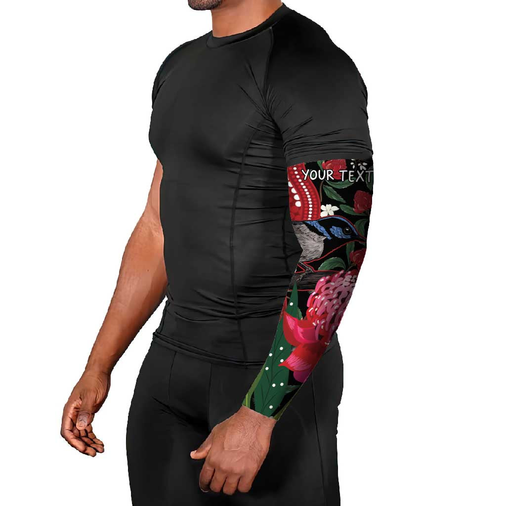 Personalised Australia Waratah And Superb Fairywren Arm Sleeves Aboriginal Art - Aussie Hoodie