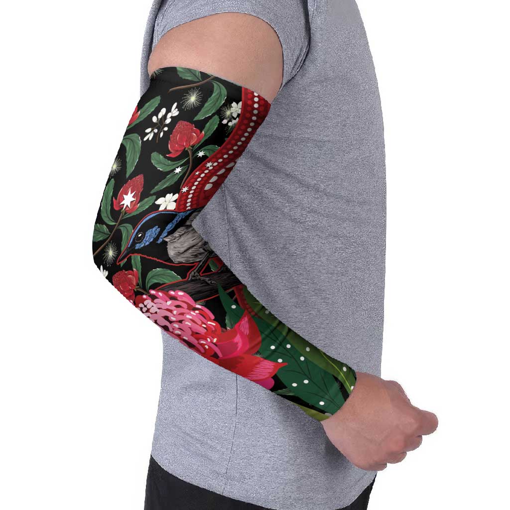 Personalised Australia Waratah And Superb Fairywren Arm Sleeves Aboriginal Art - Aussie Hoodie