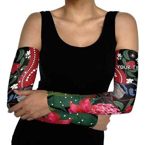 Personalised Australia Waratah And Superb Fairywren Arm Sleeves Aboriginal Art - Aussie Hoodie