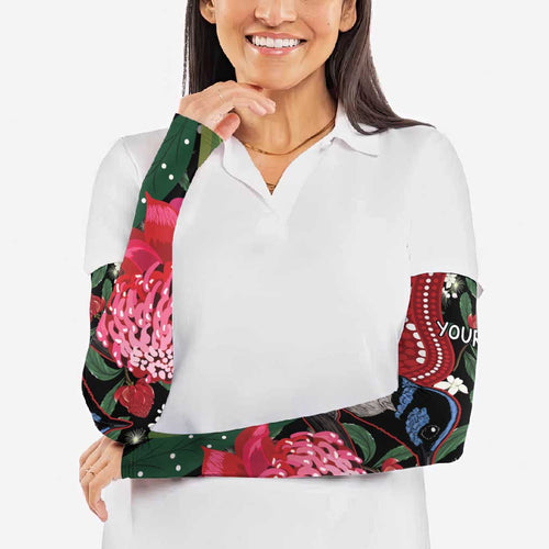Personalised Australia Waratah And Superb Fairywren Arm Sleeves Aboriginal Art - Aussie Hoodie