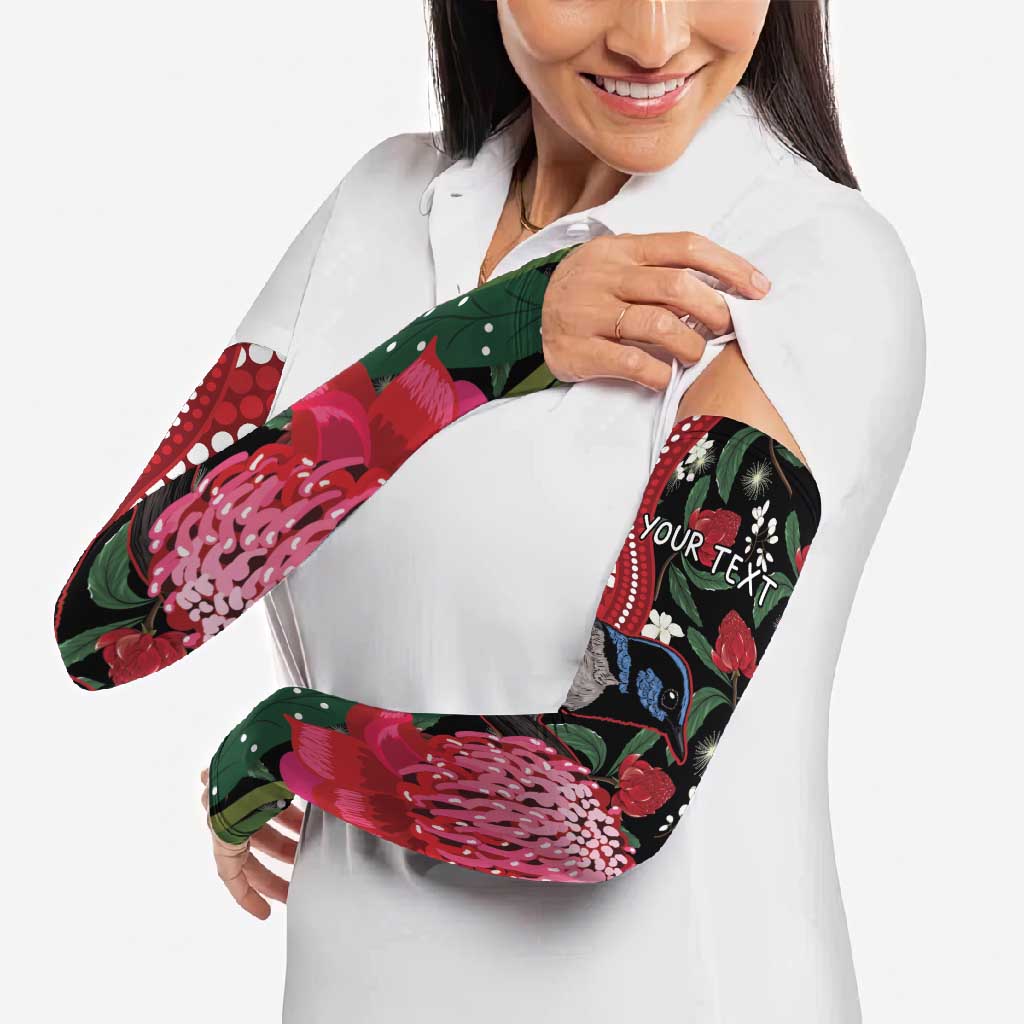 Personalised Australia Waratah And Superb Fairywren Arm Sleeves Aboriginal Art - Aussie Hoodie