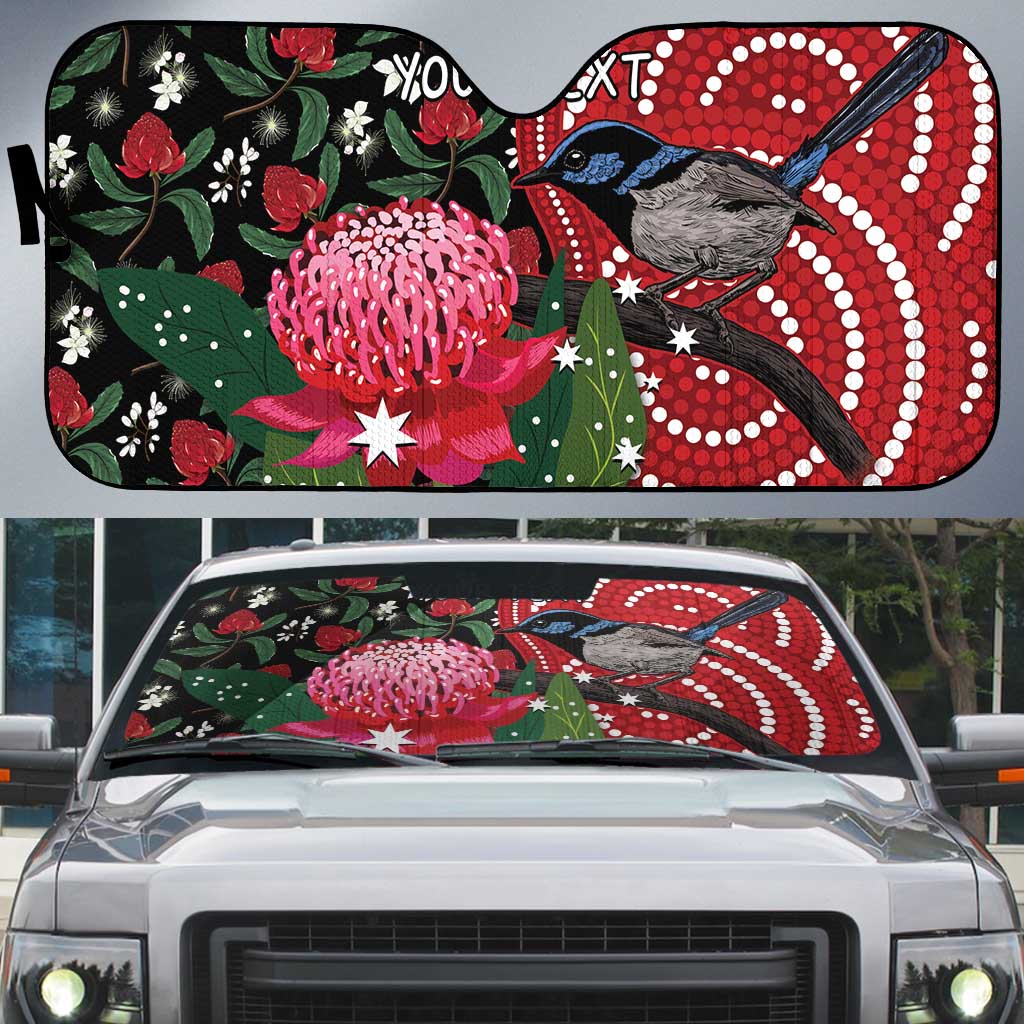 Personalised Australia Waratah And Superb Fairywren Auto Sun Shade Aboriginal Art - Aussie Hoodie