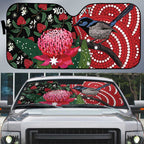 Personalised Australia Waratah And Superb Fairywren Auto Sun Shade Aboriginal Art - Aussie Hoodie