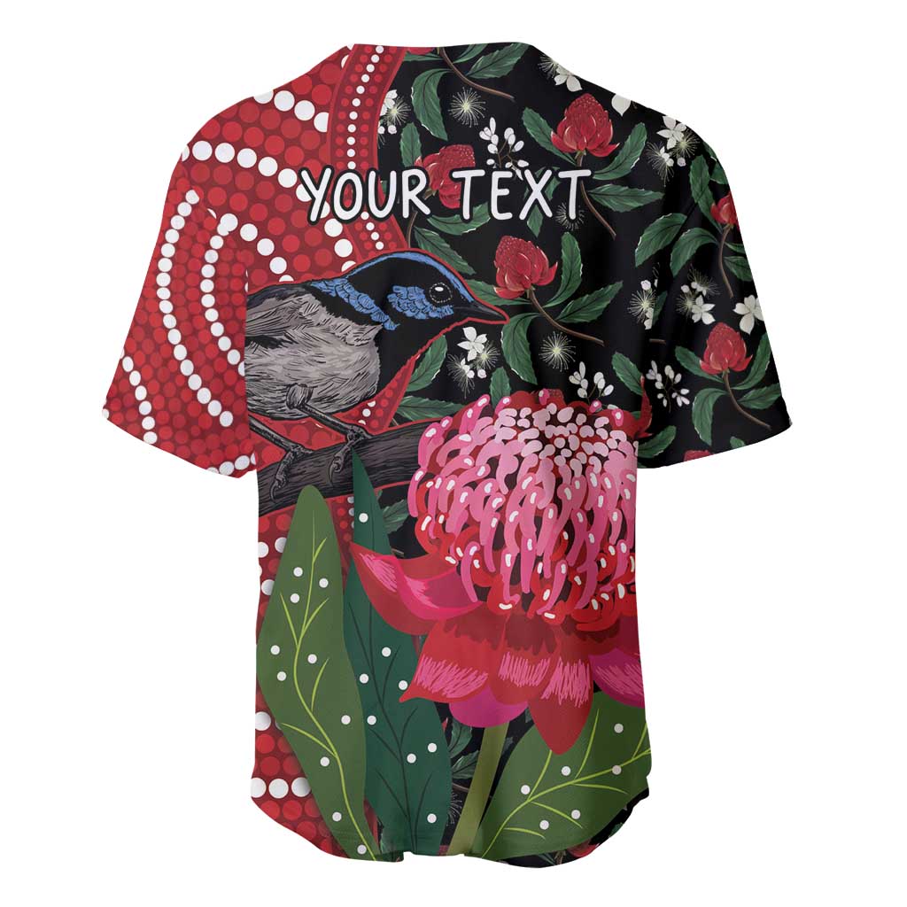 Personalised Australia Waratah And Superb Fairywren Baseball Jersey Aboriginal Art