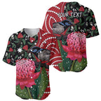 Personalised Australia Waratah And Superb Fairywren Baseball Jersey Aboriginal Art