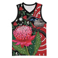 Personalised Australia Waratah And Superb Fairywren Basketball Jersey Aboriginal Art - Aussie Hoodie