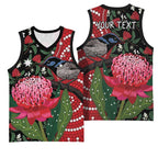 Personalised Australia Waratah And Superb Fairywren Basketball Jersey Aboriginal Art - Aussie Hoodie