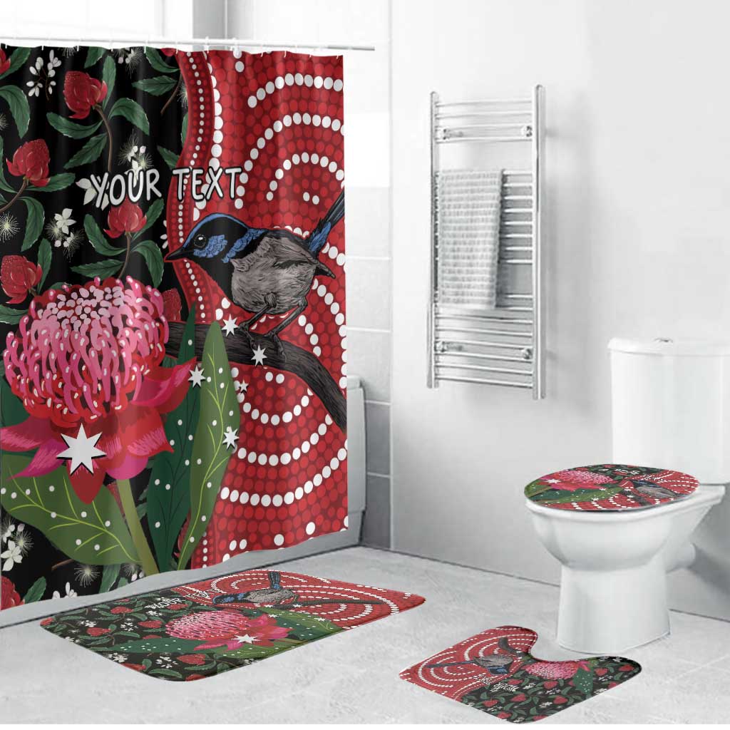 Personalised Australia Waratah And Superb Fairywren Bathroom Set Aboriginal Art - Aussie Hoodie