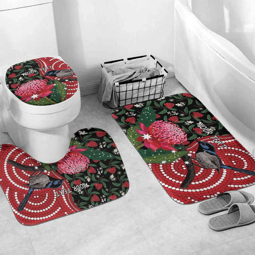 Personalised Australia Waratah And Superb Fairywren Bathroom Set Aboriginal Art - Aussie Hoodie