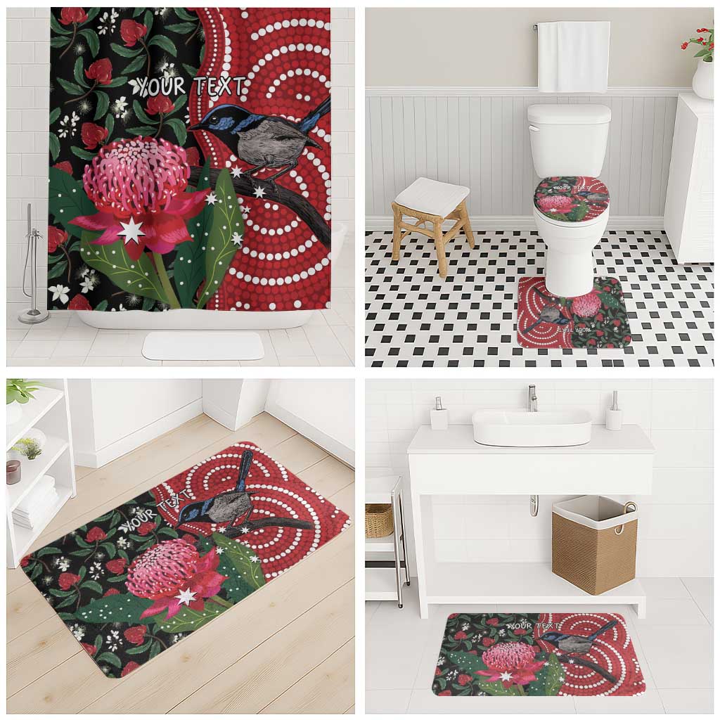 Personalised Australia Waratah And Superb Fairywren Bathroom Set Aboriginal Art - Aussie Hoodie