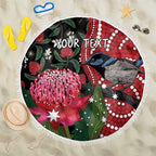 Personalised Australia Waratah And Superb Fairywren Beach Blanket Aboriginal Art