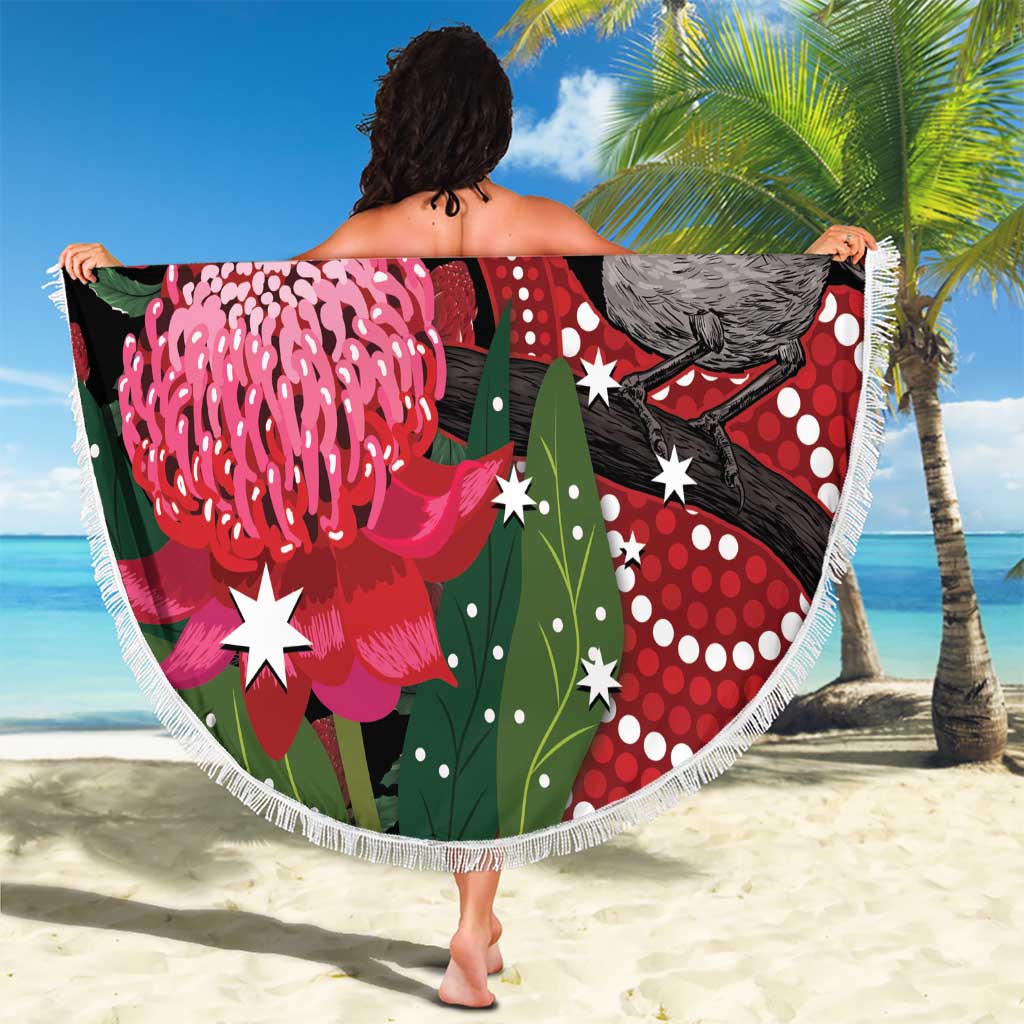 Personalised Australia Waratah And Superb Fairywren Beach Blanket Aboriginal Art
