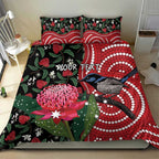 Personalised Australia Waratah And Superb Fairywren Bedding Set Aboriginal Art