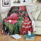 Personalised Australia Waratah And Superb Fairywren Blanket Aboriginal Art