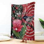 Personalised Australia Waratah And Superb Fairywren Blanket Aboriginal Art