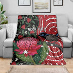 Personalised Australia Waratah And Superb Fairywren Blanket Aboriginal Art