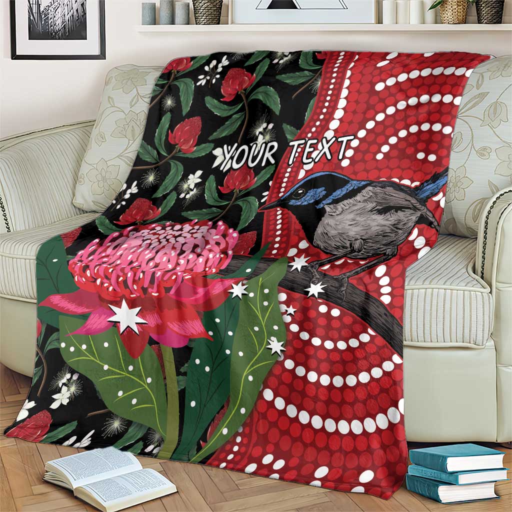 Personalised Australia Waratah And Superb Fairywren Blanket Aboriginal Art
