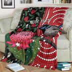 Personalised Australia Waratah And Superb Fairywren Blanket Aboriginal Art