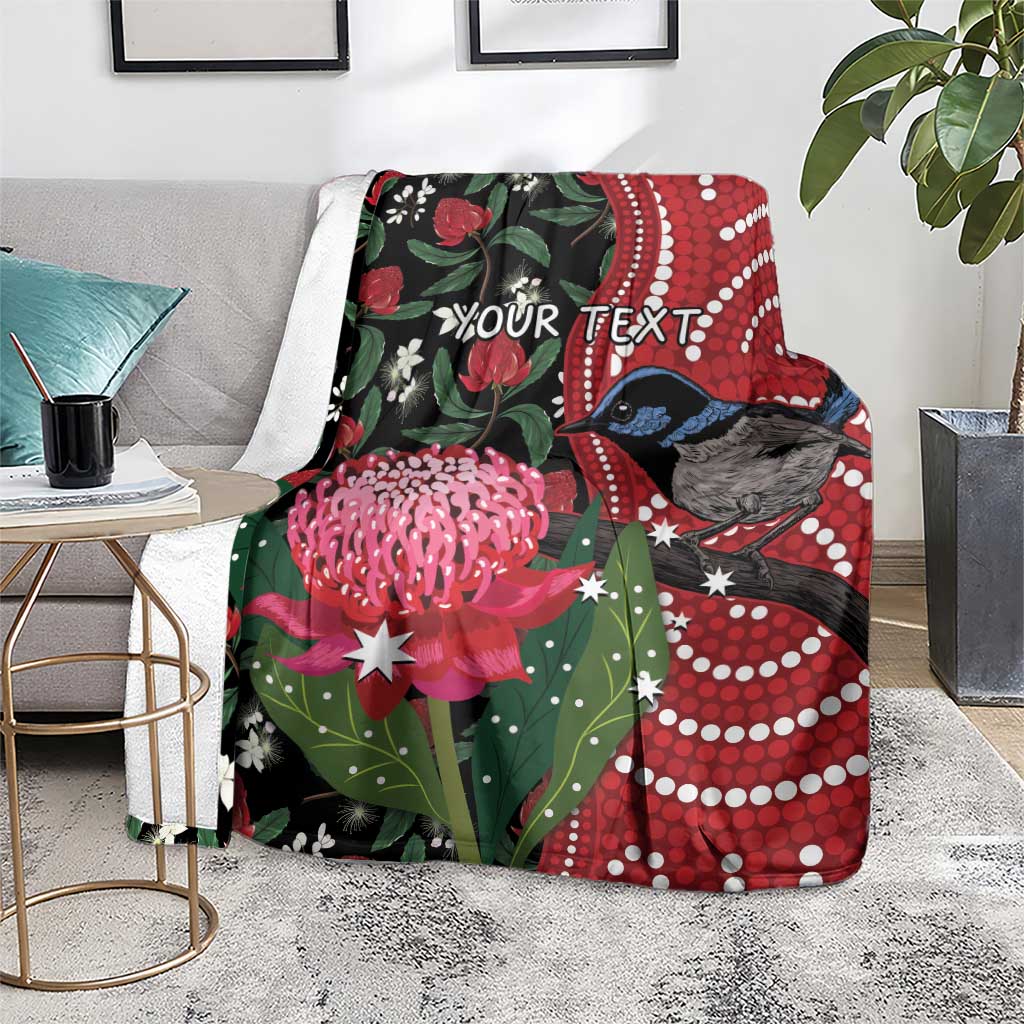 Personalised Australia Waratah And Superb Fairywren Blanket Aboriginal Art