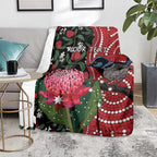 Personalised Australia Waratah And Superb Fairywren Blanket Aboriginal Art