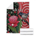 Personalised Australia Waratah And Superb Fairywren Blanket Aboriginal Art
