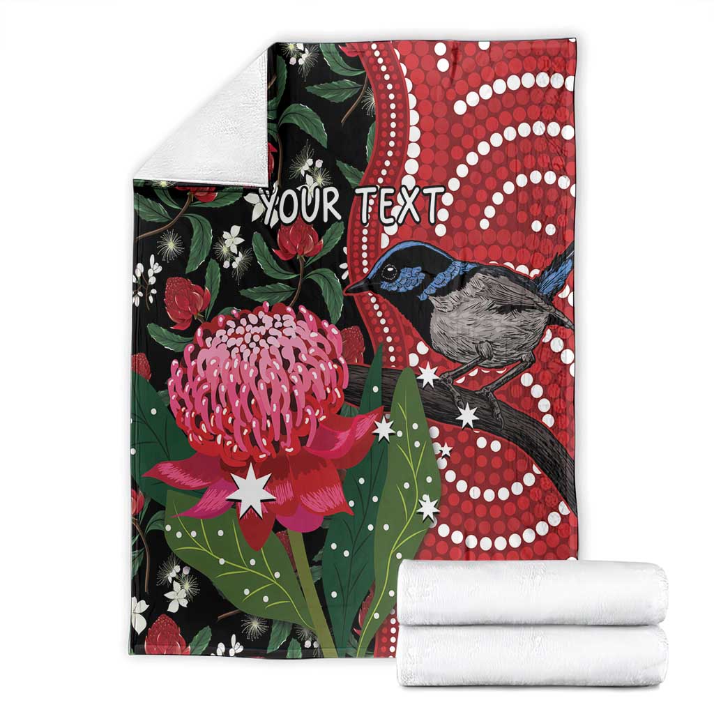 Personalised Australia Waratah And Superb Fairywren Blanket Aboriginal Art