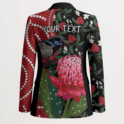 Personalised Australia Waratah And Superb Fairywren Blazer Aboriginal Art - Aussie Hoodie