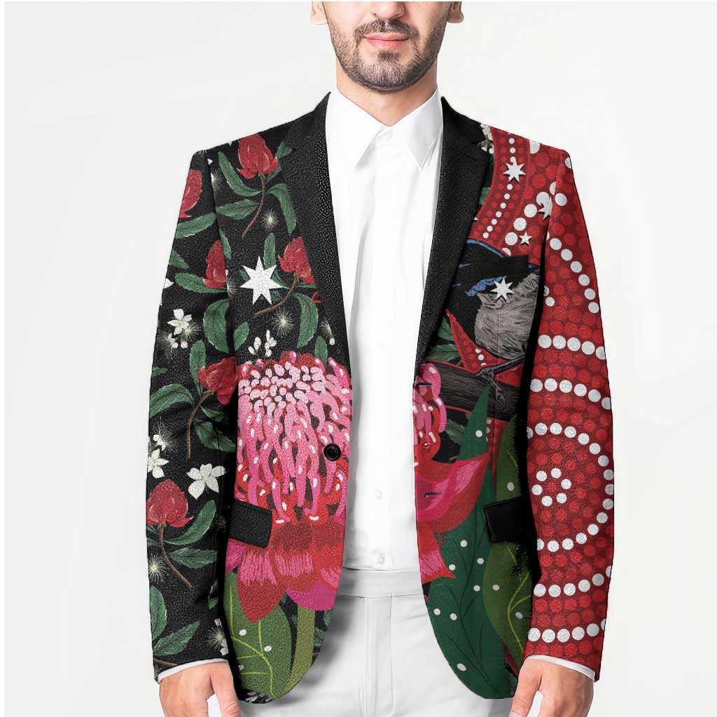 Personalised Australia Waratah And Superb Fairywren Blazer Aboriginal Art - Aussie Hoodie