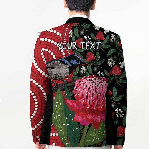 Personalised Australia Waratah And Superb Fairywren Blazer Aboriginal Art - Aussie Hoodie