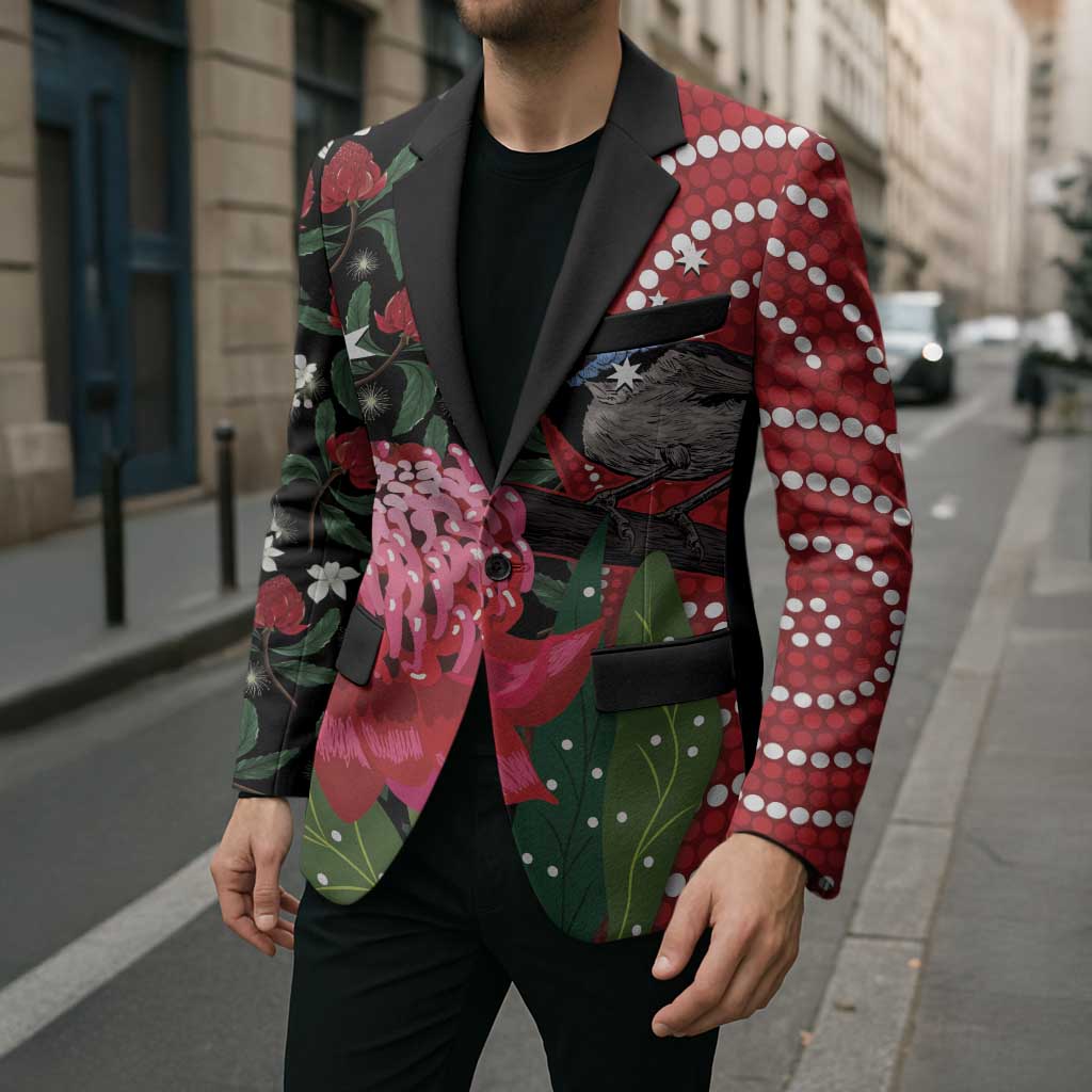 Personalised Australia Waratah And Superb Fairywren Blazer Aboriginal Art - Aussie Hoodie